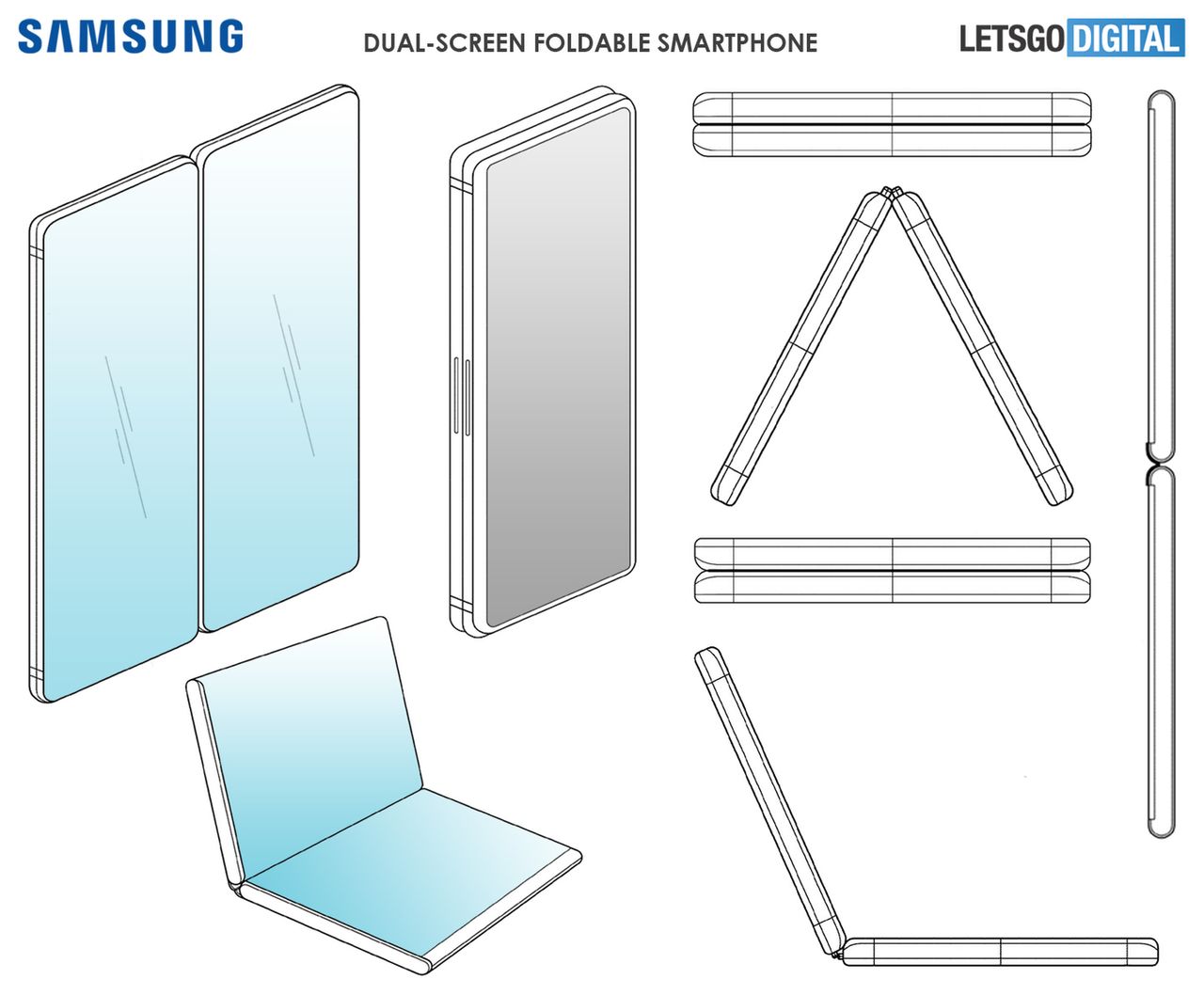 Wizja składanego smartfona Samsung według ostatnio upublicznionego patentu, źródło: LetsGoDigital.
