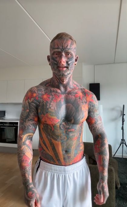 Tristan has most of his body tattooed. This is how he looks now.