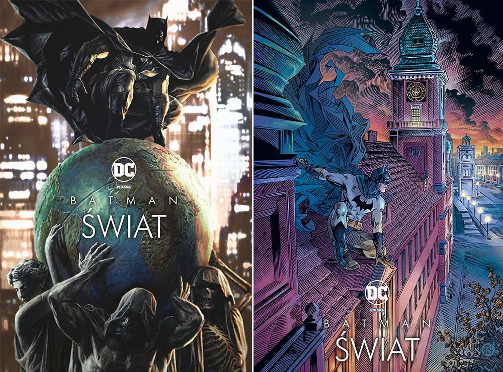 Pod obwolutą (po lewej) komiksu "Batman Świat" kryje się polska okładka (po prawej)