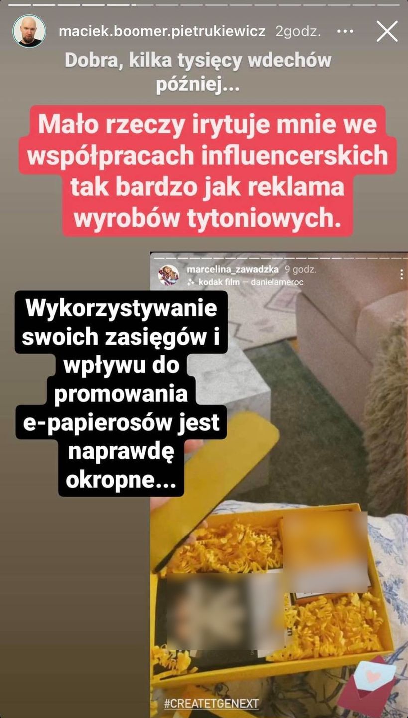 Marcelina Zawadzka reklamuje papierosy na Instagramie