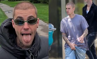 Justin Bieber trzyma się za krocze w drodze do banku, powstrzymując spodnie przed zsunięciem