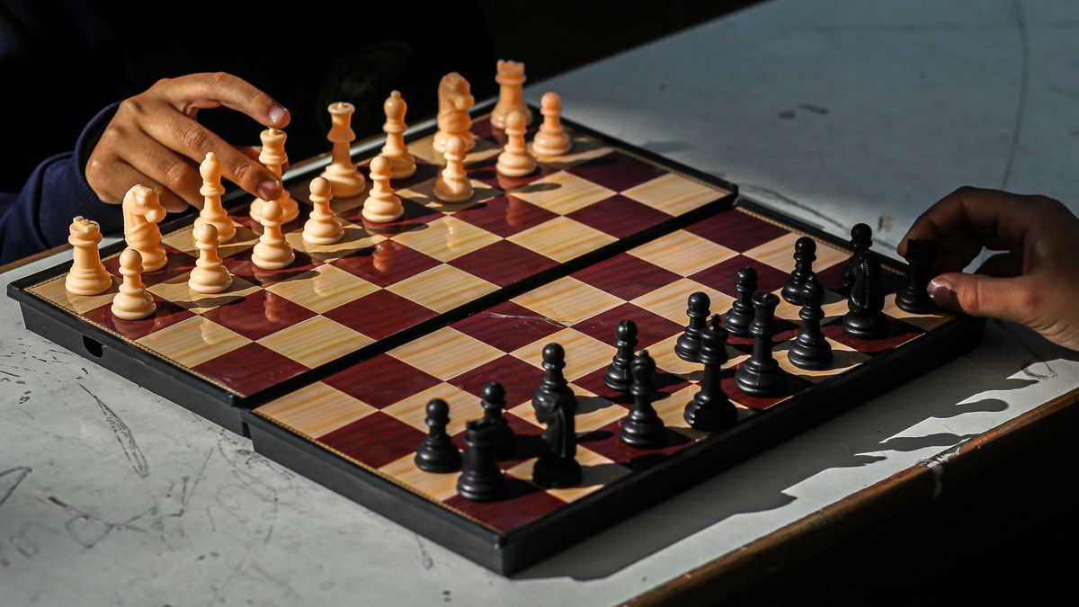 GAZA, PALESTINE - 2023/01/17: Detail of a chess board during the first chess tournament organized by Al-Wehda Academy in Gaza City. (Photo by Yousef Masoud/SOPA Images/LightRocket via Getty Images)