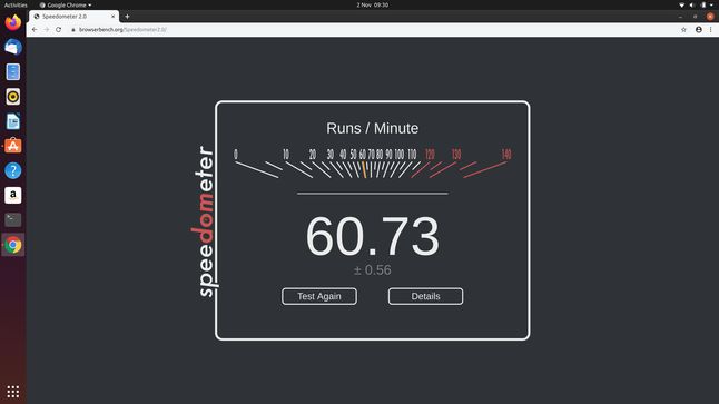 Ubuntu - Google Chrome - SpeedoMeter - 60.73 punktów