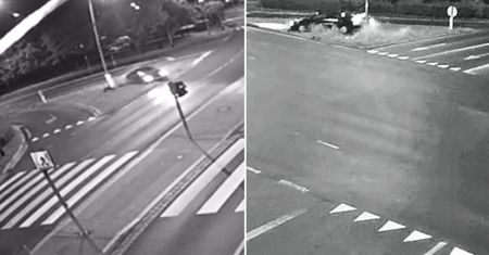 Wypadł z zakrętu i uderzył w znaki. 21-latka nagrały kamery w Legnicy