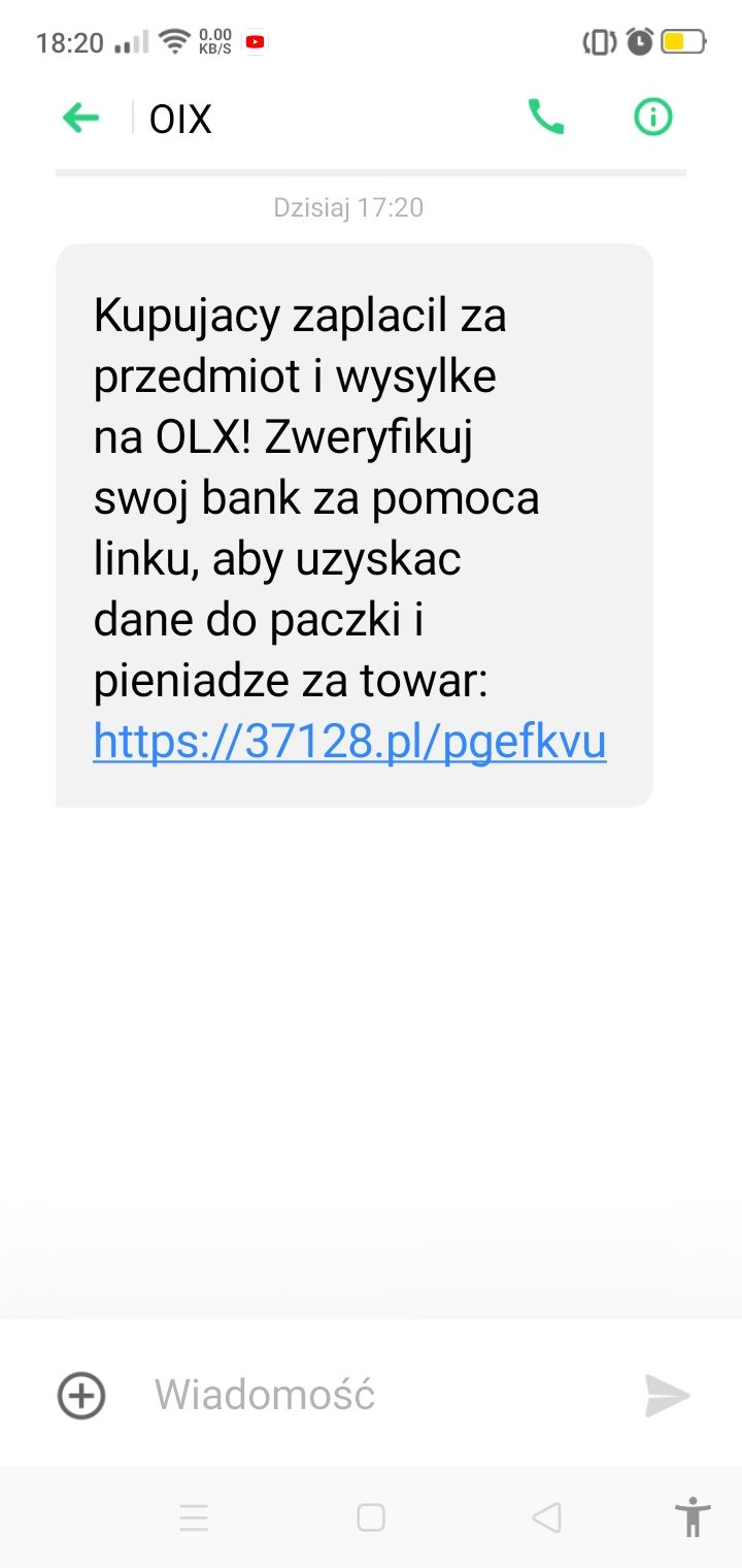 Fałszywa wiadomość SMS