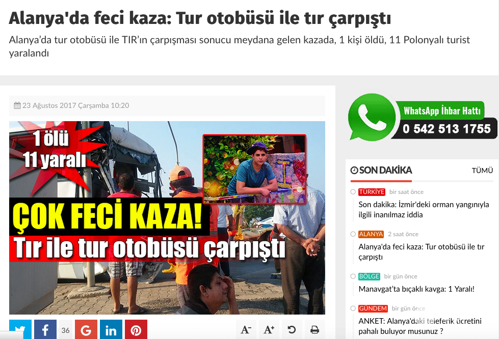 Wypadek busa z Polakami w Turcji