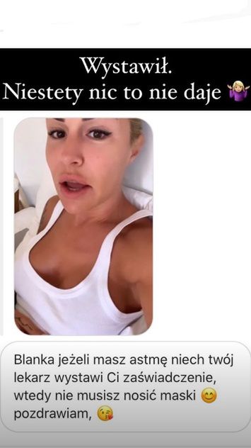 Blanka Lipińska narzeka na konieczność noszenia maseczki mimo astmy i alergii