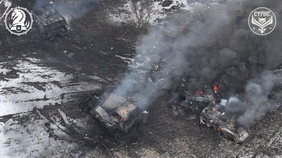Wrakowisko rosyjskiego sprzętu po ataku Ukraińców.