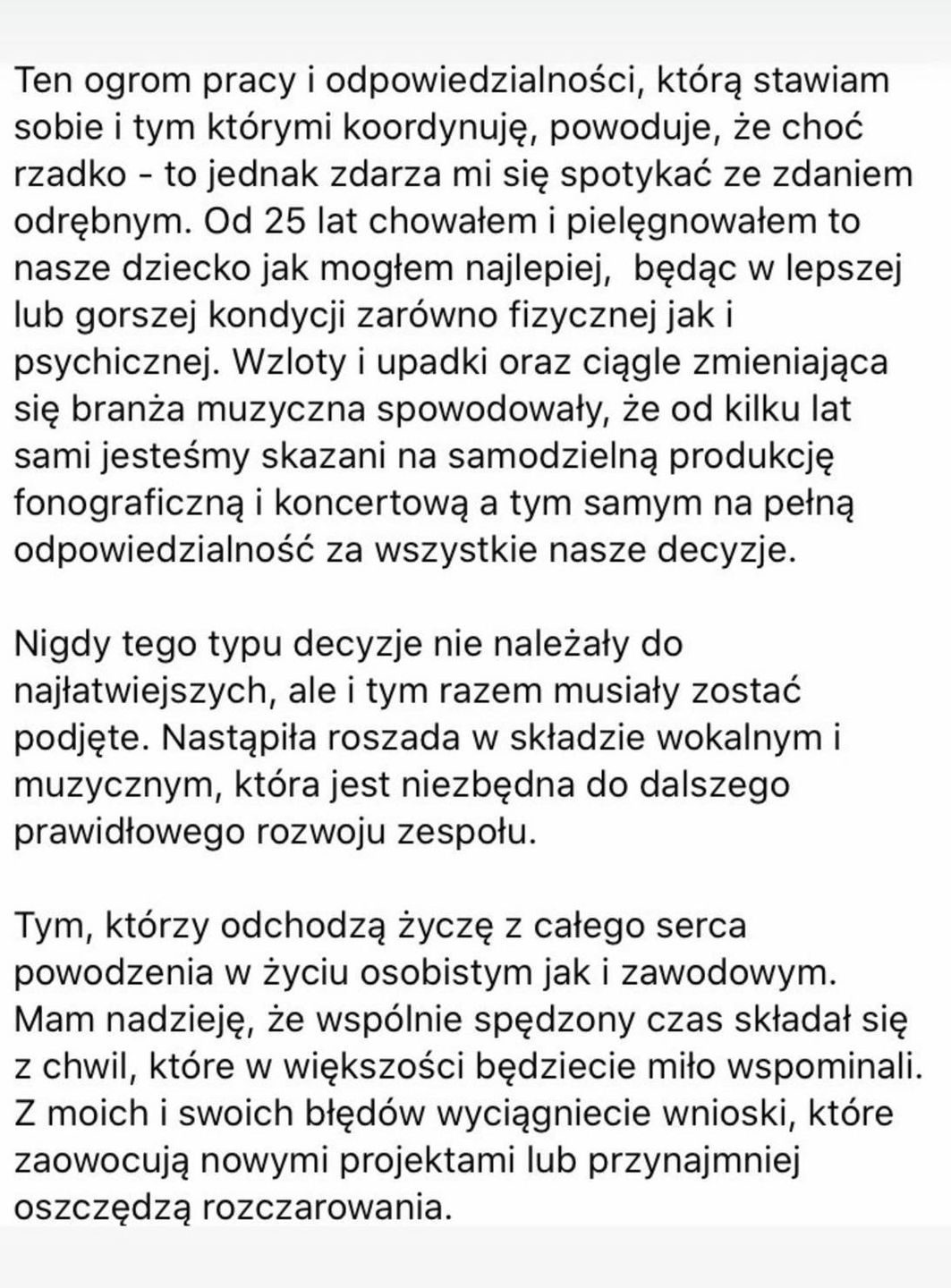 Michał Wiśniewski Oświadczenie