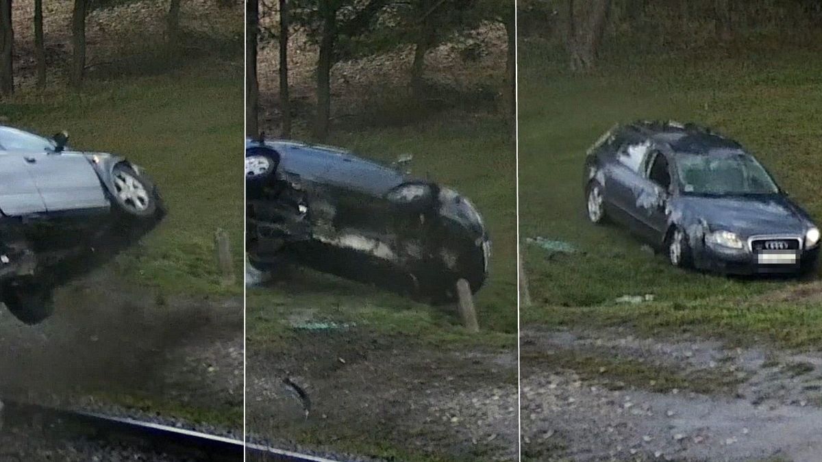 Pijany kierowca Audi przeleciał przez torowisko