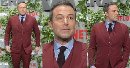 Barczysty Ben Affleck napina mięśnie pod wygniecioną marynarką