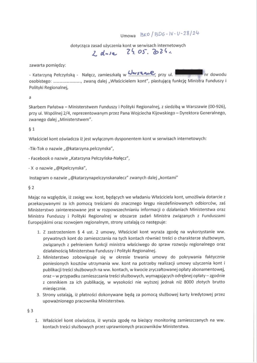 Umowa między Katarzyną Pełczyńską-Nałęcz a ministerstwem fundusz