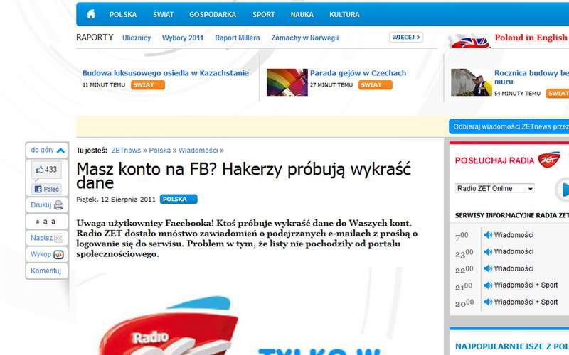 Ostrzeżenie na stronie ZETNews.pl