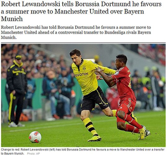 Czy Robert Lewandowski wybierze ofertę Manchesteru United? / fot.telegraph.co.uk
