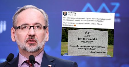Słowa Niedzielskiego na nagrobku. To fotomontaż, ale cytat jest prawdziwy