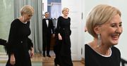Mroczna Agata Duda w przylegającej sukni na spotkaniu z korpusem dyplomatycznym