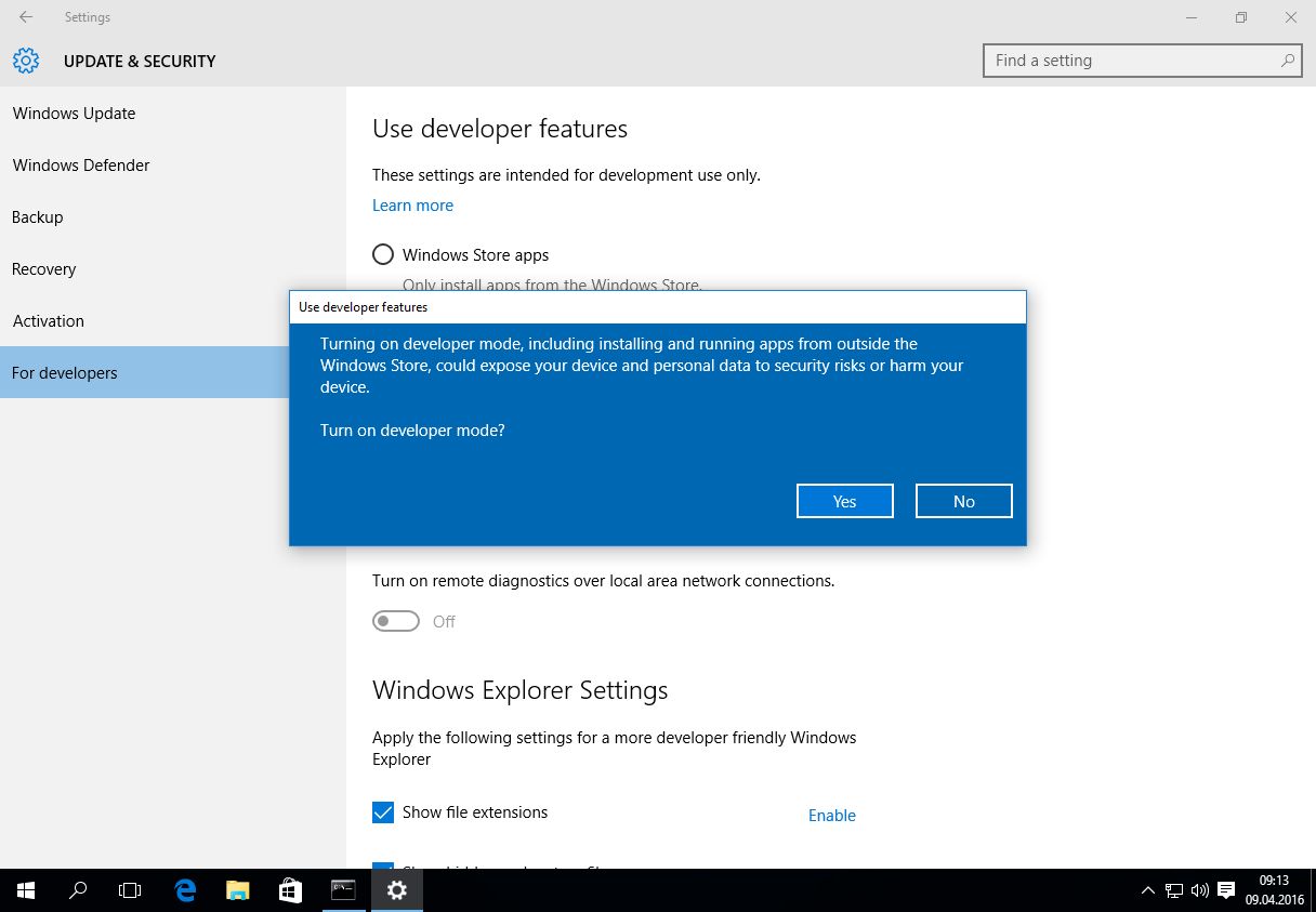 Włączenie trybu deweloperskiego na Windowsie 10 brzmi groźnie