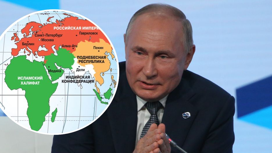 Władimir Putin i mapa świata z "proroczej" książki z 2006 r.