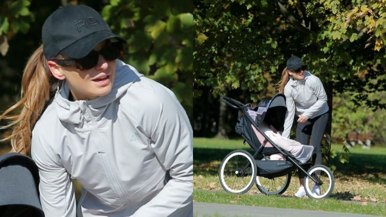 Anna Lewandowska biega po Polu Mokotowskim z Laurą w wózku