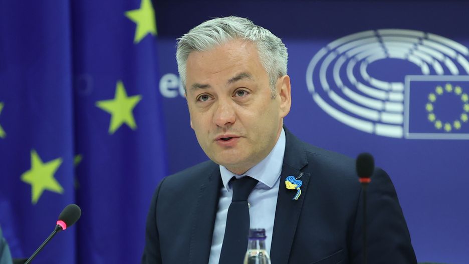 BRUSSELS, BELGIUM - APRIL 21: Polish member of EU parliament ,Chair of the European Parliamentâs Committee on Womenâs Rights (FEMM) Robert Biedron speaks during a meeting on the situation of women refugees from Ukraine of European Parliament Committee on Women's Rights and Gender Equality on April 21, 2022 in Brussels, Belgium. (Photo by Dursun Aydemir/Anadolu Agency via Getty Images)
