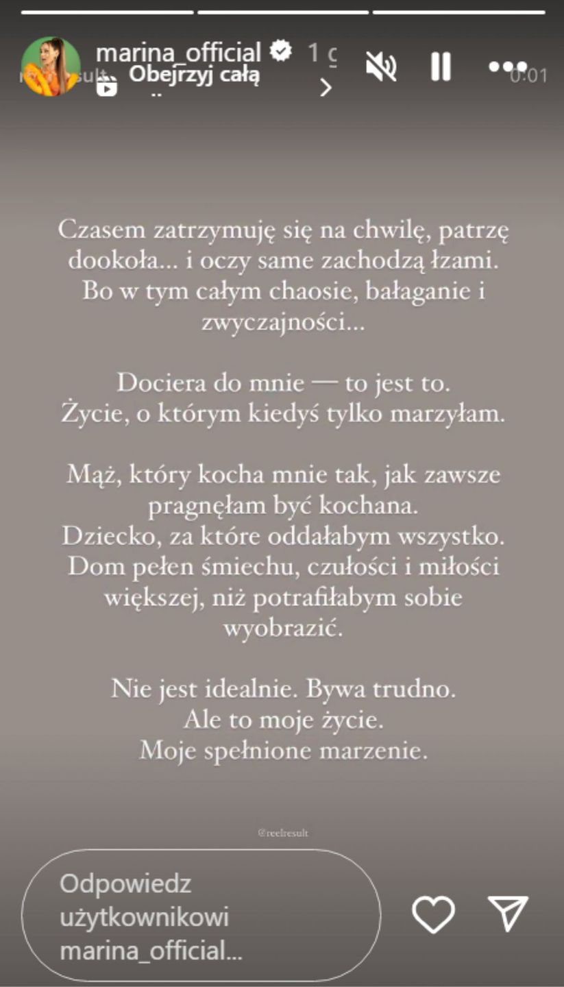 Marina udostępniła post o rodzinie 