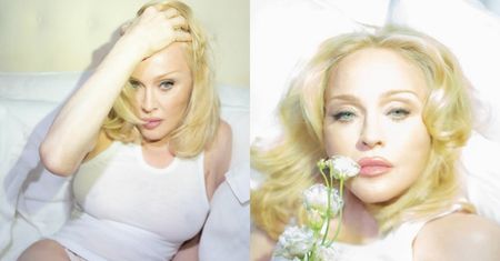 66-letnia Madonna wygina się na łóżku, pozując w prześwitującej bluzce i cielistych majtkach