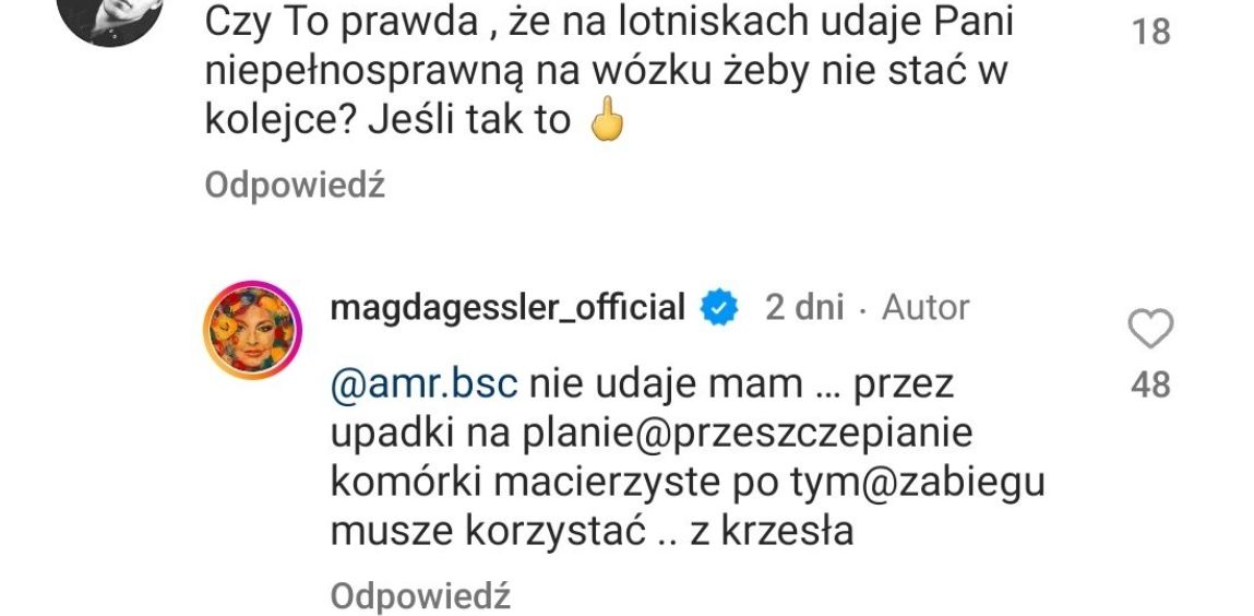 Taki komentarz pojawił się pod jednym ze zdjęć na profilu Gessler. 