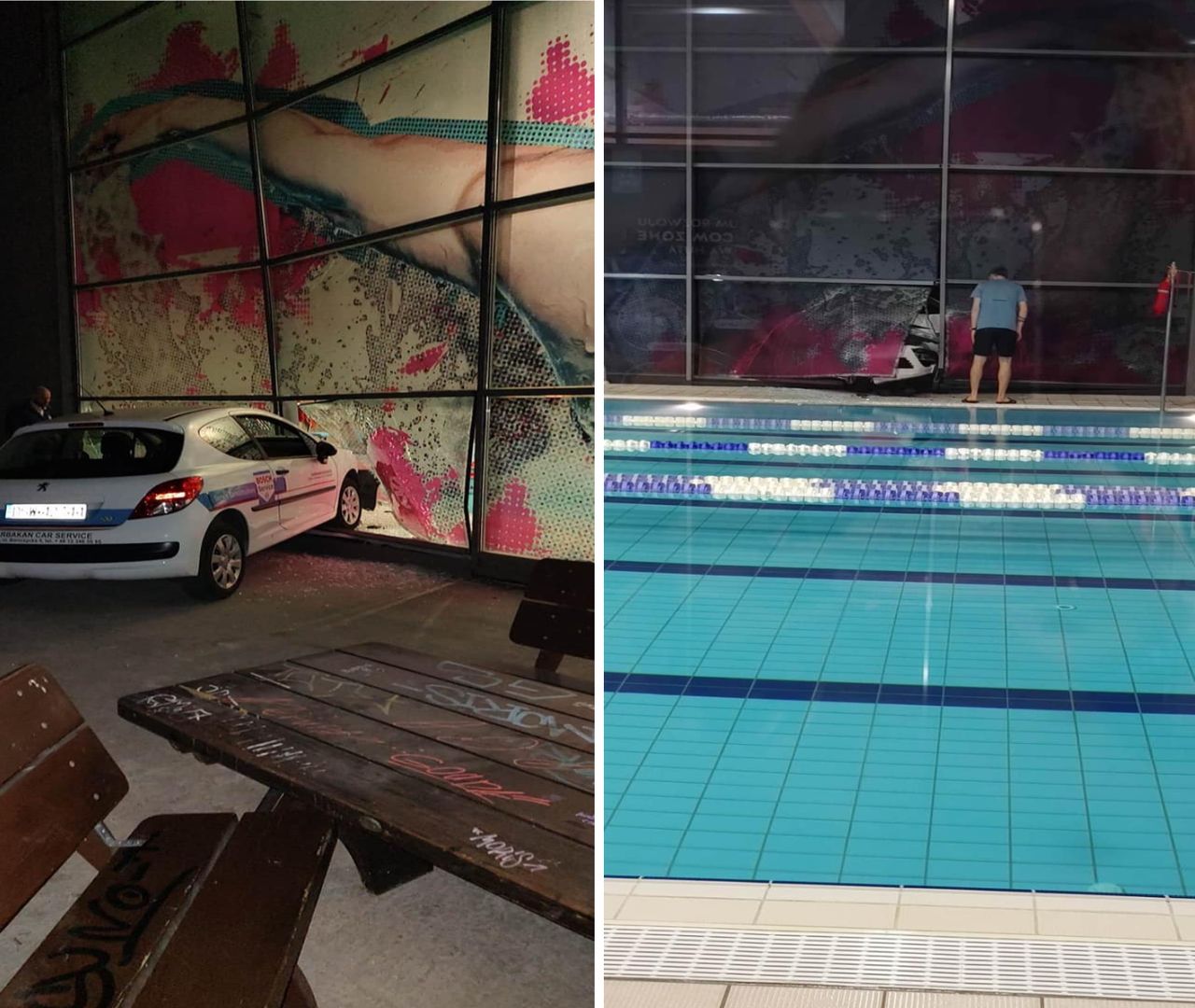 Samochód przebił szklaną ścianę i prawie wjechał do basenu. 28-latka chciała przeparkować