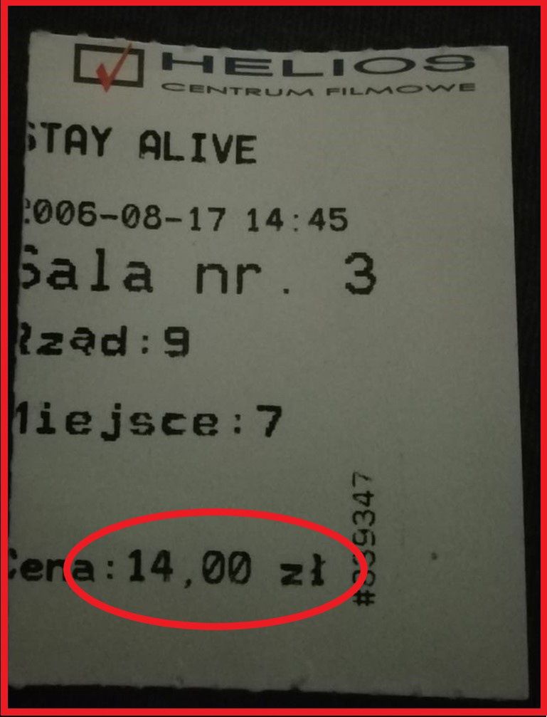 Bilet do kina sprzed 14 lat