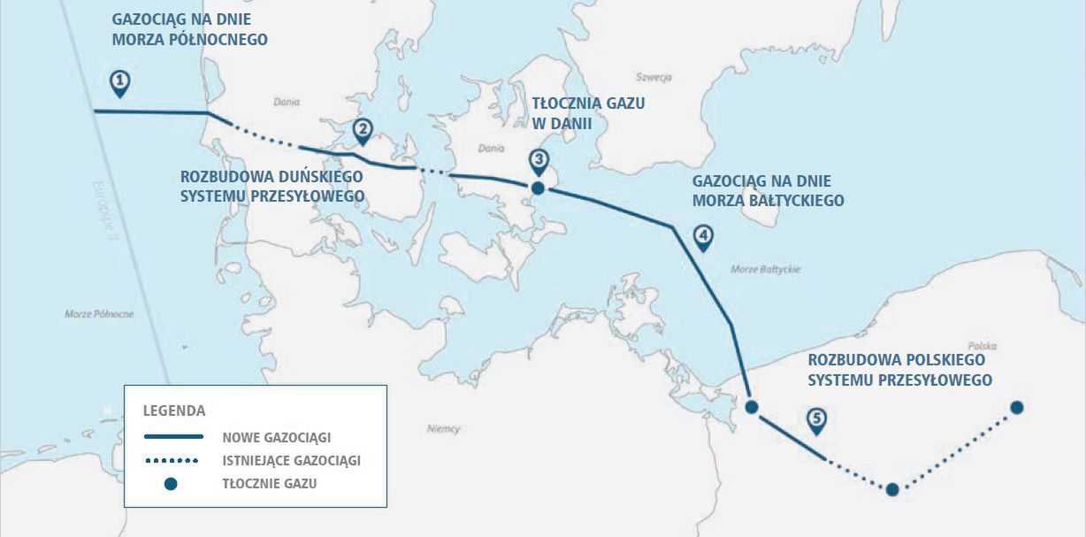 Mapa poglądowa Baltic Pipe.