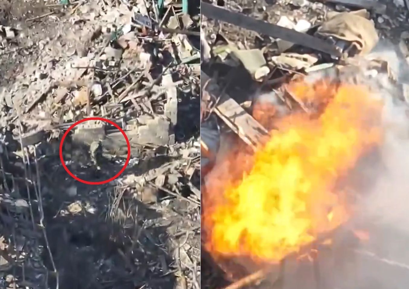 O flacără vie.  Bătălia dramatică a Rusiei a ars după atacul cu drone