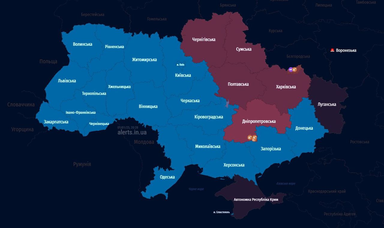 Aktualna mapa alarmów przeciwlotniczych w Ukrainie