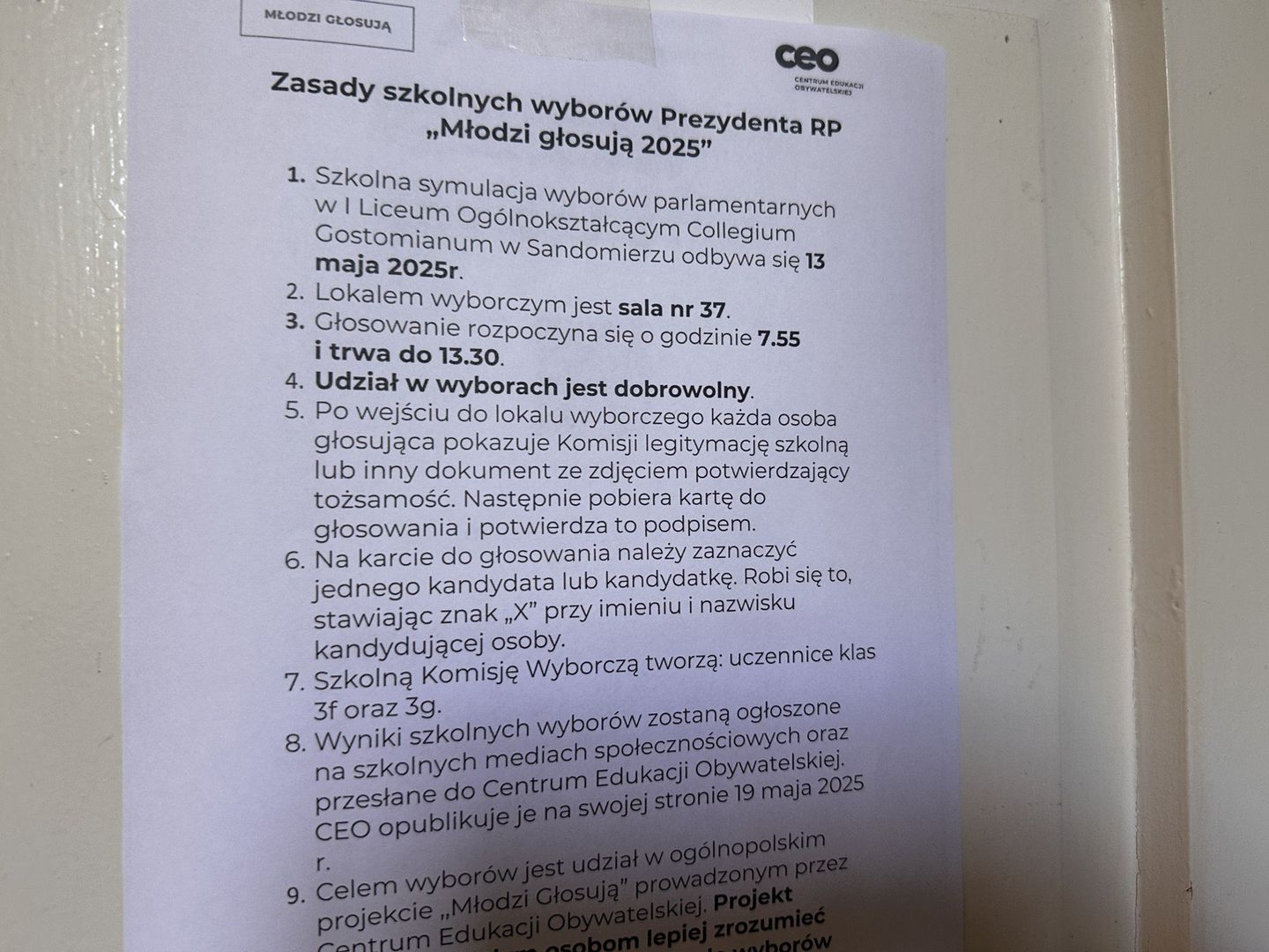 Akcja &#34;Młodzi Głosują&#34; w Collegium Gostomianum.