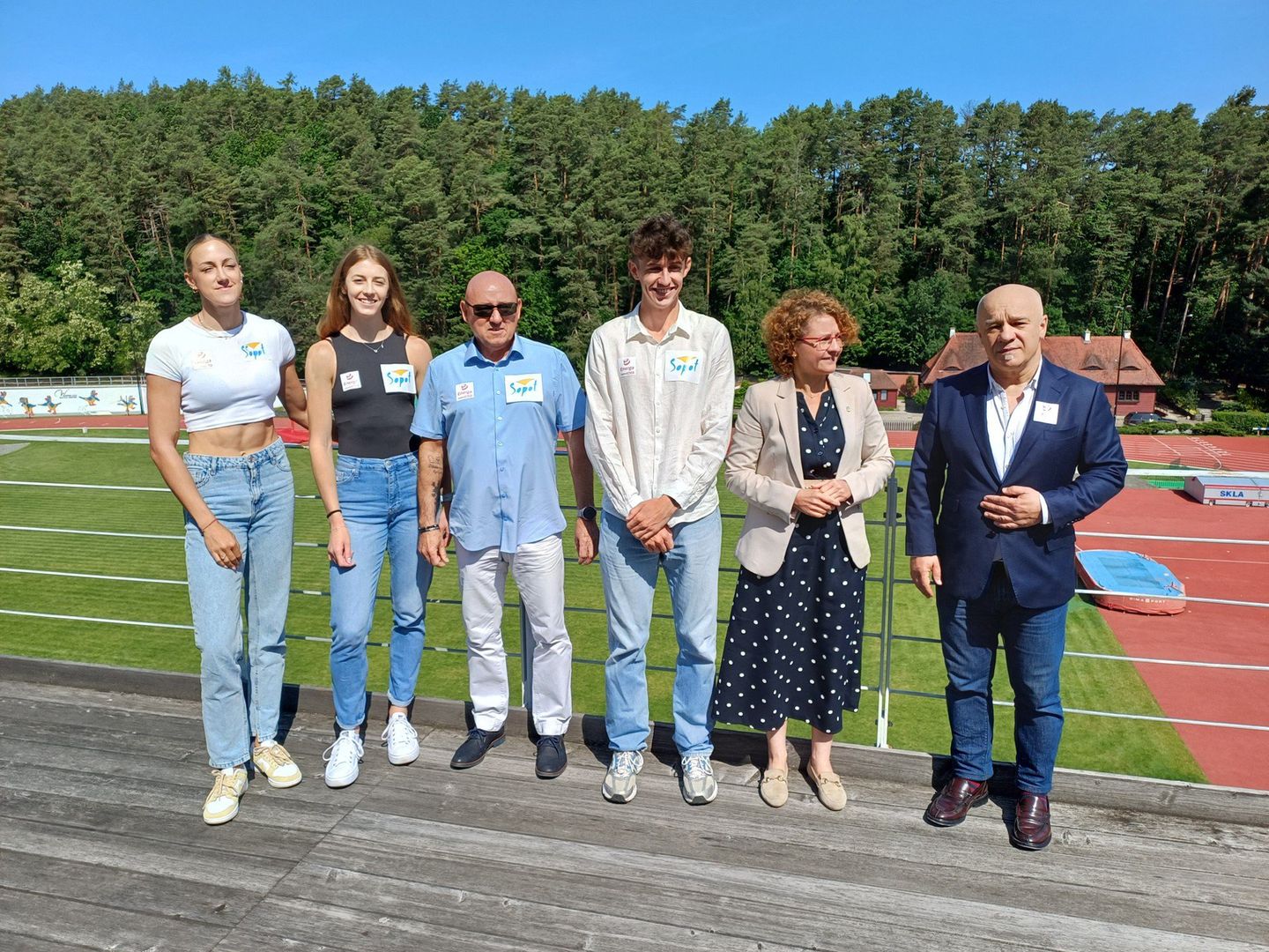 Konferencja prasowa na Stadionie Leśnym zapowiadająca 27. Grand Prix Sopotu im. Janusza Sidły (13.06.2025). Na zdjęciu od lewej: Paulina Ligarska, Aleksandra Formella, Zbigniew Rolbiecki, Maciej Megier, Magdalena Czarzyńska-Jachim oraz Janusz Szydłowski
