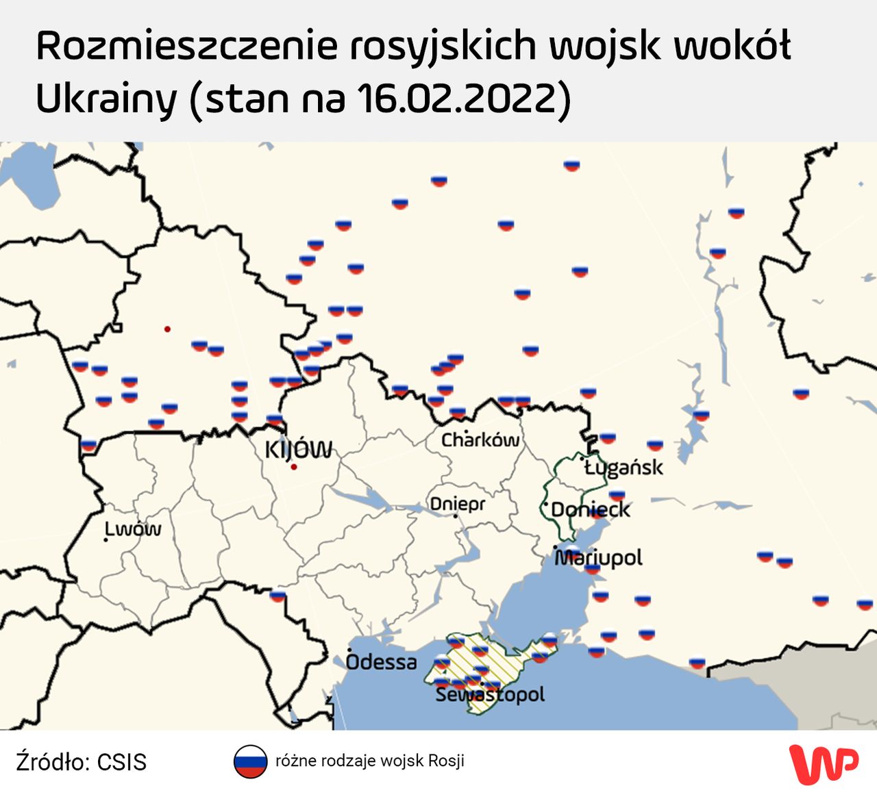 Rozmieszczenie rosyjskich wojsk wokół Ukrainy (stan na 16 lutego 2022) 