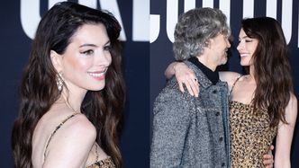 Anne Hathaway błyszczy w panterce na paryskim Fashion Weeku u boku męża (ZDJĘCIA)