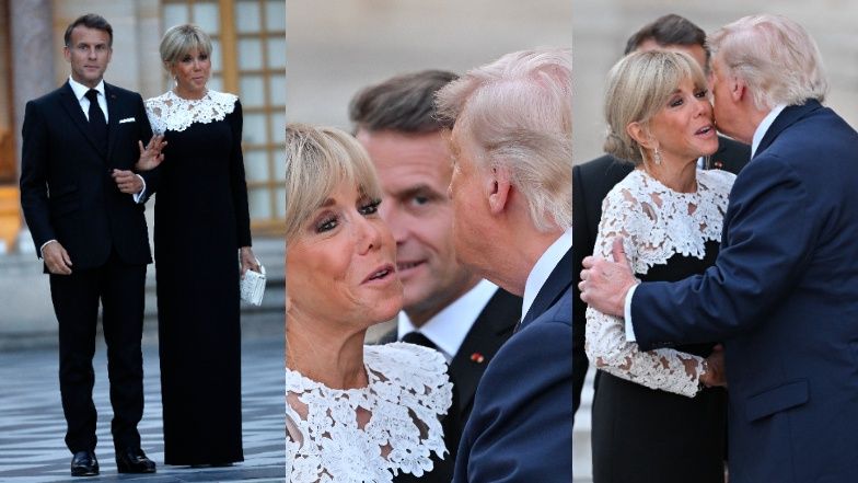 Brigitte Macron w zjawiskowej kreacji u boku męża i Donalda Trum