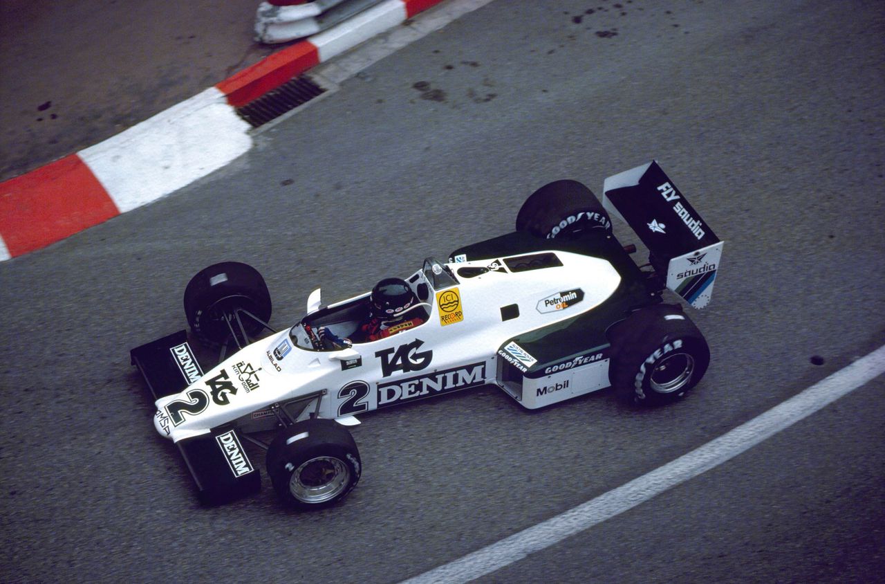 GP Monako w 1983 roku. Bolid Williamsa w charakterystycznym malowaniu Fly Saudia (fot. Williams)