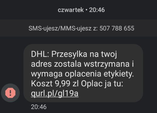 Fałszywy SMS "od DHL-a"