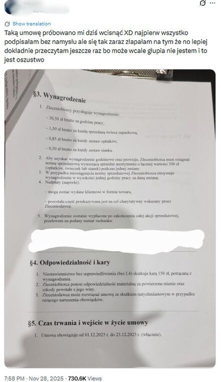 Screen posta bohaterki na portalu X