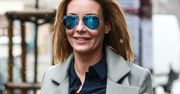 Małgorzata Rozenek w szarym płaszczu pod studiem "Dzień dobry TVN". Uwagę zwracała jej maleńka, ale kosztowna torebka