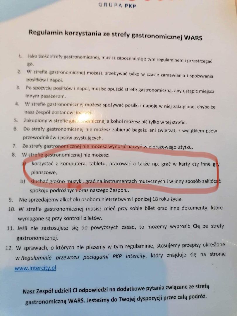 absurdalne zapisy w regulaminie WARS-u.