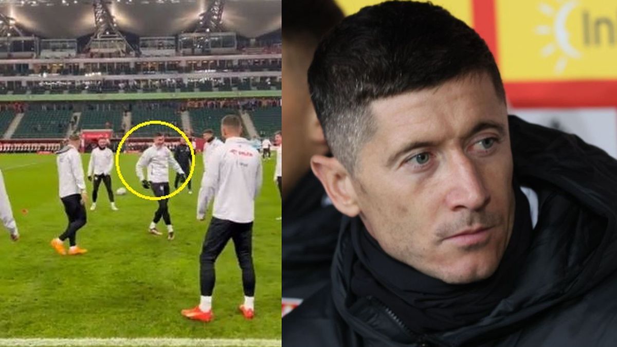 Robert Lewandowski podczas rozgrzewki i na ławce rezerwowych