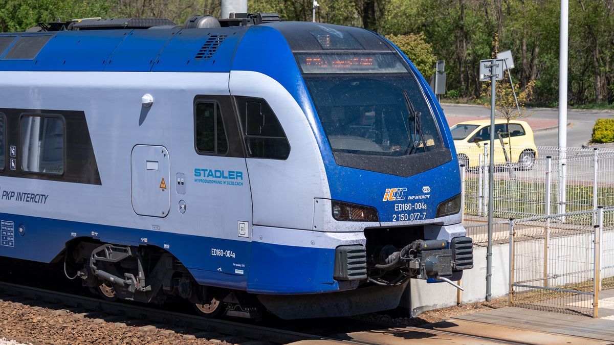 A PKP Intercity Stadler ED160 passenger train is seen in Luczyce, Poland, on May 1, 2026. The modern electric multiple unit trainset is operated by Polish state railways, providing long-distance express rail transport services across the Polish railway network. (Photo by Marcin Golba/NurPhoto via Getty Images)