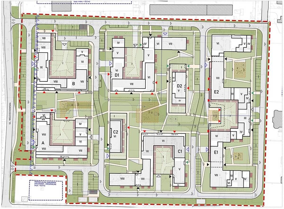 Mapa budynków planowanego osiedla mieszkaniowego przy ul. Wojciechowskiej w Lublinie