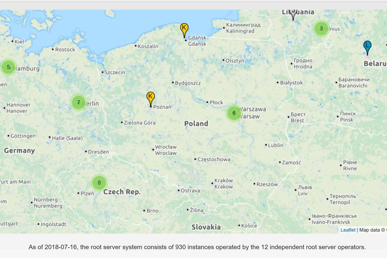 Kopie głównych serwerów DNS działają również w Polsce