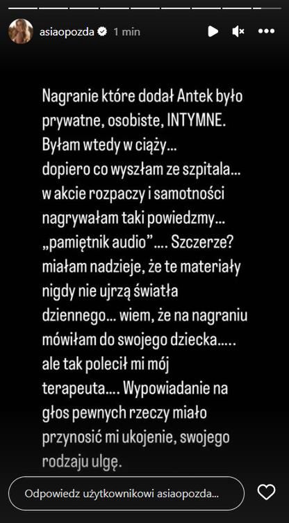 Joanna Opozda wydała oświadczenie