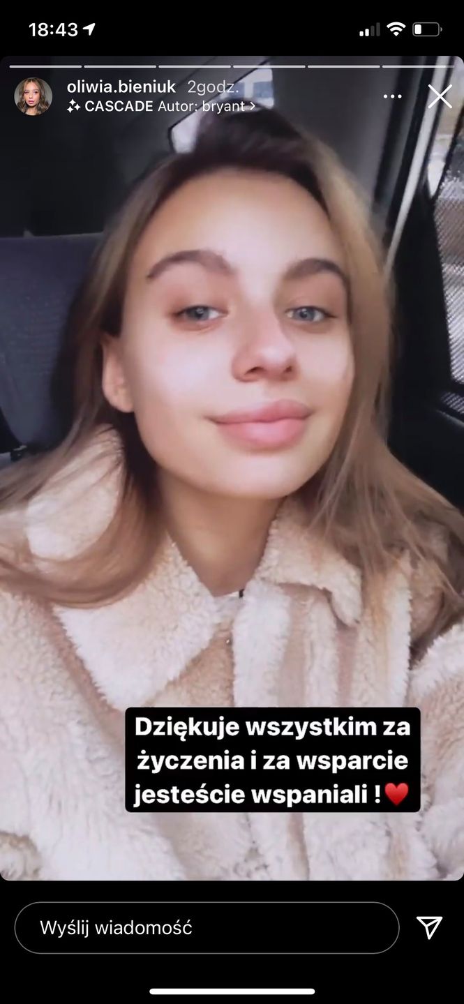 Oliwia Bieniuk podziękowała za życzenia i wsparcie