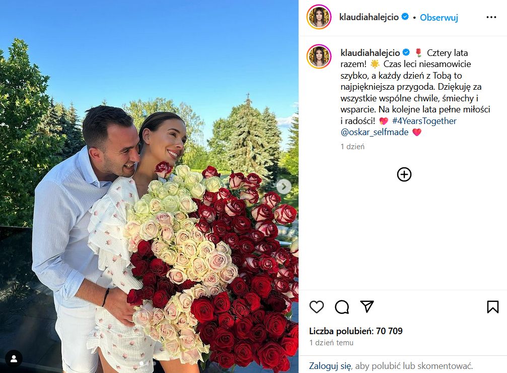 Klaudia Halejcio świętuje czwartą rocznicę związku ze swoim narzeczonym