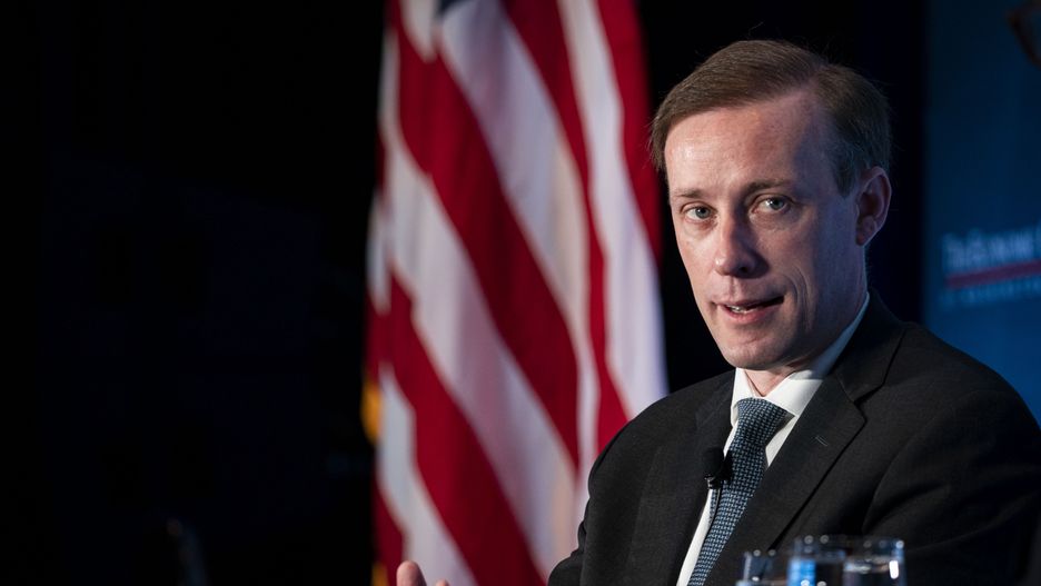 Jake Sullivan, White House national security adviser, speaks during an interview at an Economic Club of Washington event in Washington, D.C., U.S., on Thursday, April 14, 2022. Efforts to supply arms to Ukraine as Russian forces regroup in the east include "looking at systems that would require some training" for Ukrainian troops outside the country Sullivan told CBS on Sunday. Photographer: Al Drago/Bloomberg via Getty Images